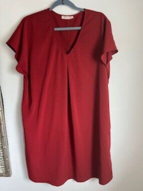🧡3/15 ORIANE Relaxed Mini Dress Rust Red Women's L